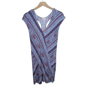 Plenty by Tracy Reese Boho Navy Orange Mixed Print Fitted Jersey Dress Medium